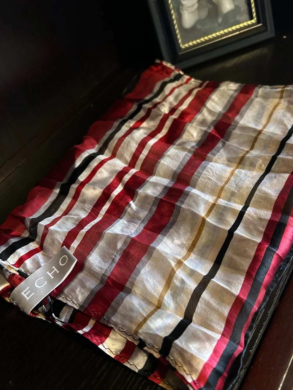 Echo Red, Black, White and Gold Striped Sheer Panel